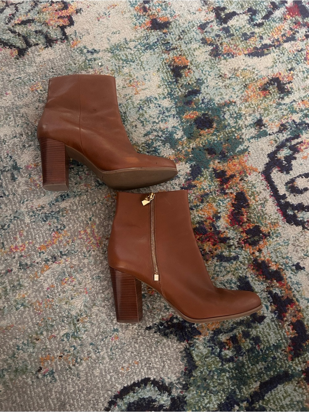 Michael Kors Brown Leather Block Heel Ankle Boots